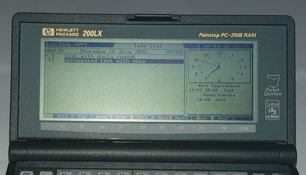 HP 200LX Appointment Book, To-do list