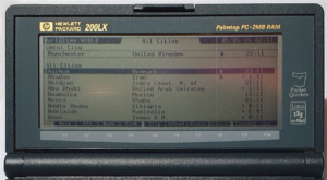 HP 200LX Worldtime list